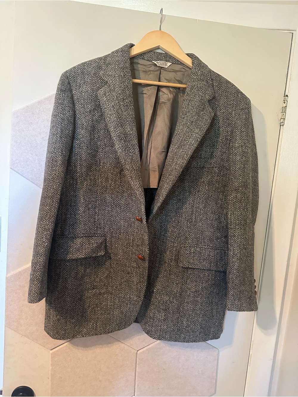 Men's Herringbone Peacoat Jacket - Gray